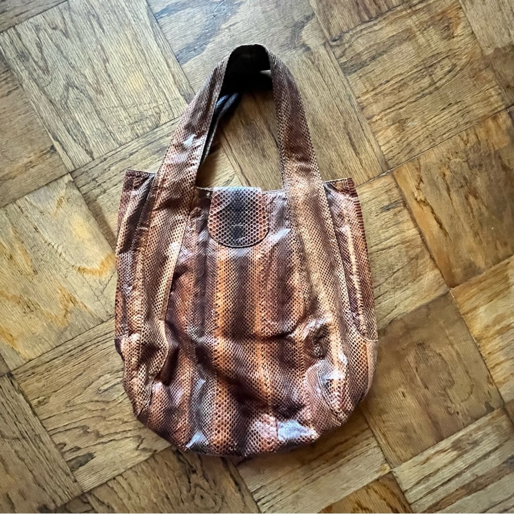 SNAKESKIN Brown Black Real Handbag Tote Vintage